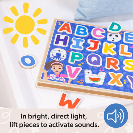 Melissa & Doug Rompecabezas de sonidos del alfabeto fonético de madera de la Sra. Rachel | Juguetes de aprendizaje para niños, 26 letras | Edad 2+ - Certificado FSC