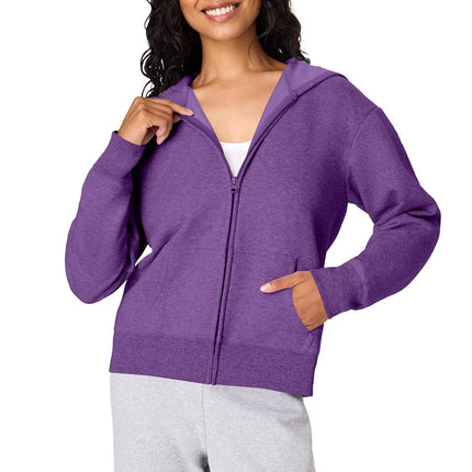 Hanes para mujer, sudadera con capucha completa EcoSmart de felpa, sudadera con capucha y cremallera, Violet Splendor Heather, XXL