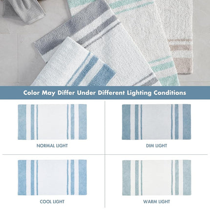 Alfombra de spa reversible Madison Park 100 % algodón a rayas ultrasuave, resistente al agua, antideslizante, absorbente, de secado rápido, para bañera, cuarto de ducha y baño, 24"x72", azul (MP72-6212)