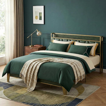 LIKIMIO California King Bed Frame, Storage Headboard with Charging Station, Solid and Stable, Noise Free, No Box Spring Needed, Easy Assembly (Dark Green)