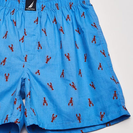 Nautica Men's Cotton Woven 3 Pack Boxer Shorts, Sea Cobalt Red/Lobster Aero Blue, L