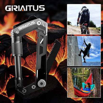 Carabiner Multitool 8-in-1 EDC Carabiners Pocket Knife, Serrated Knife, Rope Cutter, Screwdriver, Can Bottle Opener, Ruler, Survival Gear for Camping Climbing(Gey)
