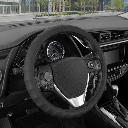BDK Genuine Leather Steering Wheel Cover-Black, 100-Percent Odorless, Small (13.5 to 14.5-Inch)