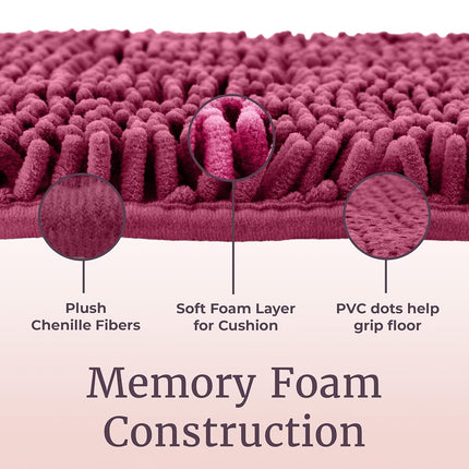 Bedford Home Memory Foam Shag Bath Mat 2-Feet by 5-Feet, Pink