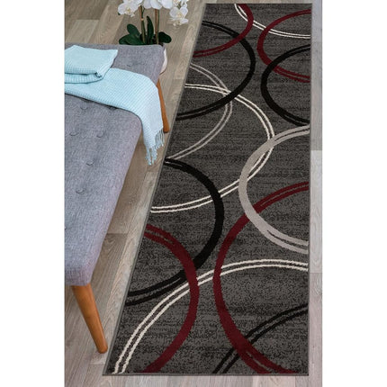 Tapis de couloir ou de salle de bain Rugshop motif cercles ondulés modernes, ne peluche pas, rouge, 80 cm x 183 cm