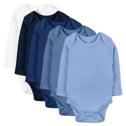 HonestBaby Lot de 5 bodies à manches longues une pièce 100 % coton biologique pour bébés garçons, unisexe, Ombre Blues, 3-6 mois