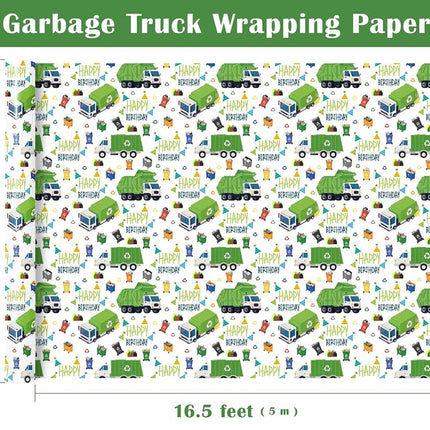 WRAPAHOLIC 30 Inch Garbage Truck Wrapping Paper - 30 Inch x 33 Feet - Garbage Truck Happy Birthday Wrapping Paper for Kids Boys, Baby Shower, Car Lover