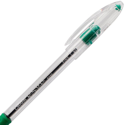 Pentel R.S.V.P. Ballpoint Pen, 0.7mm Fine Tip, Green Ink, Box of 12 (BK90-D)