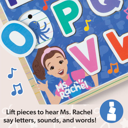 Melissa & Doug Rompecabezas de sonidos del alfabeto fonético de madera de la Sra. Rachel | Juguetes de aprendizaje para niños, 26 letras | Edad 2+ - Certificado FSC