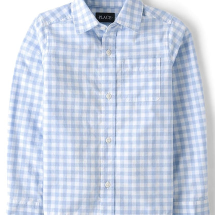 The Children's Place Boys' Long Sleeve Poplin Button Up Shirt, Whirlwhind Gingham, XX-Large