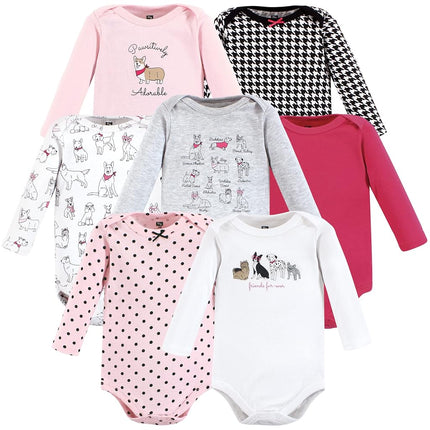 Hudson Baby unisex-baby Cotton Long-sleeve Bodysuits, Girl Dogs 7-pack, Preemie