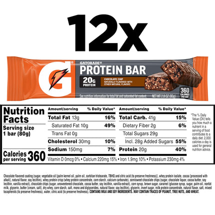 Barrita de proteína de suero de leche Gatorade Chocolate con chispas 80g (1 barrita)