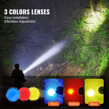 VEVOR Lampe Torche Rechargeable, 1 000 000 Lumens IP67 Étanche Lampe de Poche LED Portable, Projecteur Portable avec 4 Modes Lentille Amovible Port USB pour Chasse, Bateau, Camping