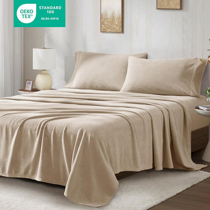 SLEEP PHILOSOPHY True North Micro Fleece Bed Sheet Set, Warm, Sheets with 14" Deep Pocket, for Cold Season Cozy Sheet-Set, Matching Pillow Case, Twin XL, Khaki, 3 Piece