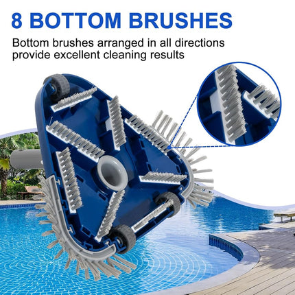 POOLAZA Pool Vacuum Head, Weighted, 1-1/4'', 1-1/2'' Swivel Hose Connection, Bottom & Side Brushes, Thorough Cleaning, Smooth Maneuverability, Navy Blue, Plastic, Inground & Above Ground Pools