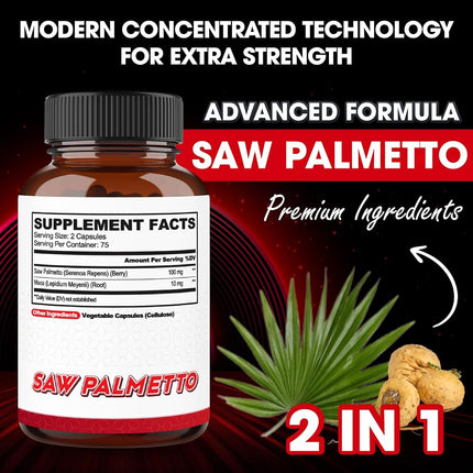1500mg Saw Palmetto Supplement with Maca Root - 150 Veggie Capsules