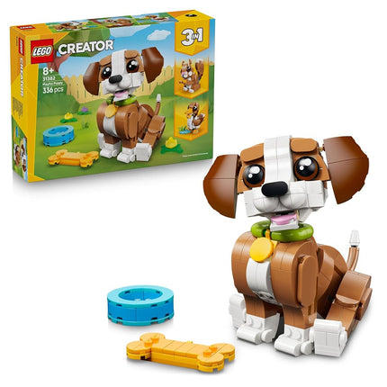 LEGO® Creator 3 in 1 Cute Animals: Playful Puppy Dog 31382 Animal Figures - Building Set with 3 Build Options, Dog, Squirrel or Duck - Animal Toys for Kids Aged 8+ - Toy Idea for Girls and Boys