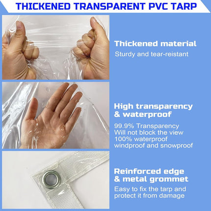 LTCANOPY Clear Tarp 8 x 10FT, 20 Mil Clear Vinyl Tarp, Small Cover Clear Plastic Sheeting with Grommets, Double-Stitched Reinforced Edges, Heavy Duty Tarps Waterproof and Tearproof