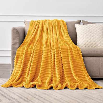 BEDELITE Ribbed Mustard Yellow Fleece Throw Blanke