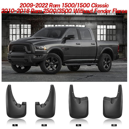 BDFHYK Mud Flaps Splash Guards 4PCS Front & Rear Side Mud Guards Compatible for 2009-2022 Dodge Ram 1500 2500 3500 Without OEM Fender Flares