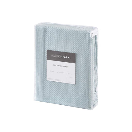 Madison Park Soft Certified 100% Egyptian Cotton Breathable Cozy Blanket, Premium Waffle Knit Classic Design, Luxury All Season Lightweight Cover for Bed, Couch and Sofa, Light Blue King(108"x90")