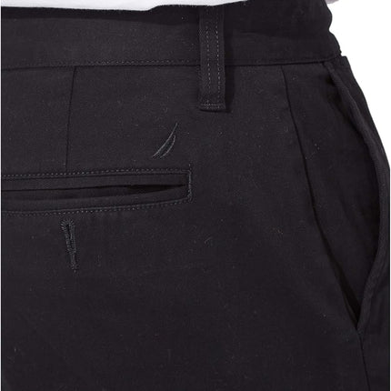 Nautica Men's Classic Fit Flat Front Stretch Solid Chino Deck Pant Business Casual, True Black, 32W x 30L