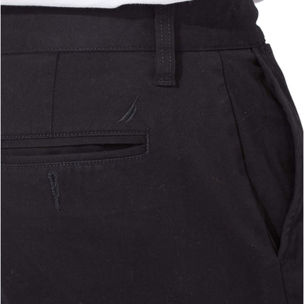 Nautica Men's Classic Fit Flat Front Stretch Solid Chino Deck Pant Business Casual, True Black, 32W x 30L
