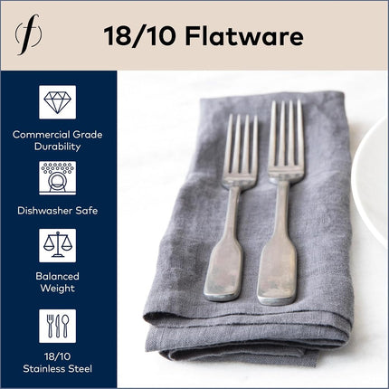 Fortessa Ashton Antiqued Flatware 5 Piece Place Setting, Stainless Steel