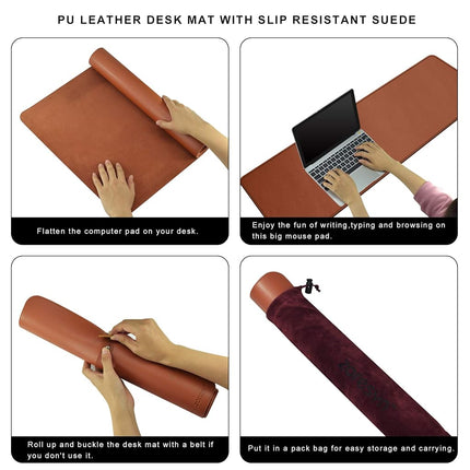 ZORESYN PU Leather Desk Mat Black - 170x50cm Large Mouse Pad, Waterproof Anti-Oil Dining Table mat Desk Pad with Non-Slip Base, Computer Desk Mat for Gamer, Office & Home