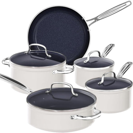 Nuwave 9pc Cookware Set Healthy Duralon Blue Ceramic Nonstick Coated, Diamond Infused Scratch-Resistant, PFAS Free, Oven Safe, Induction Ready & Evenly Heats, Tempered Glass Lids & Stay-Cool Handle
