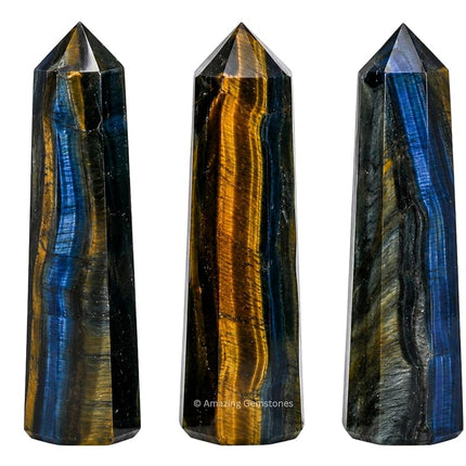 Amazing Gemstone Multi Tiger Eye Crystal Towers - Natural Healing Crystal Point Obelisk for Reiki Healing and Crystal Grid (3" to 4" INCH)