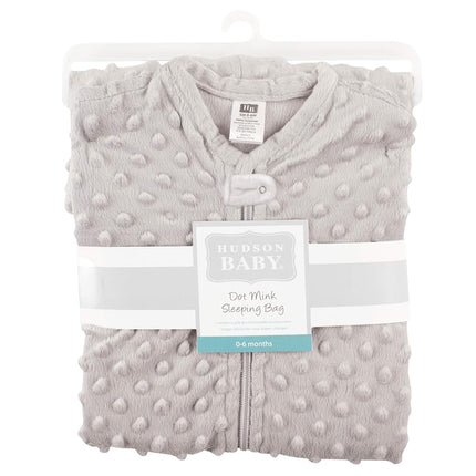 Hudson Baby Unisex BabyPlush Sleeping Bag, Sack, Blanket, Light Gray Dot Mink, 6-12 Month