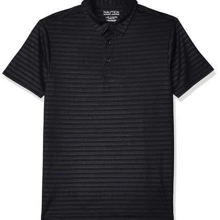 Nautica Boys' Active Short Sleeve Polo Shirt, Button Closure & Embossed Stripes, Breathable Performance Fabric, Navy, 18-20 Husky