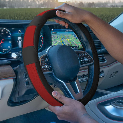 FH Group FH2002RED Steering Wheel Cover (Deluxe Full Grain Authentic Leather Red)