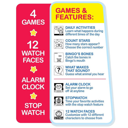 CoComelon JJ's Learning Smart Watch Toy for Kids with 3 Educational Based Games, Alarm Clock and Stopwatch Toy for Children Aged 3+ by Just Play