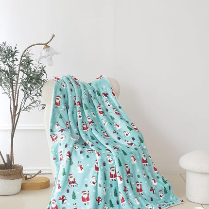 Elegant Comfort Couverture Polaire Réversible Ultra Douce en Flanelle et Sherpa Hiver Noël – Légère, Douce et Confortable – Jeté Décoratif pour les Fêtes, Parfait pour se Détendre, 127 x 152 cm, Père Noël Pingouin