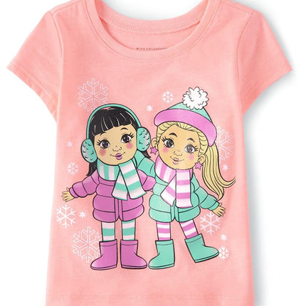 The Children's Place Baby-Girls and Toddler Girls Short Sleeve Graphic T-Shirt, Winter Girls, 4T