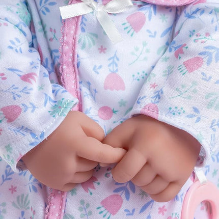 JC Toys - La Baby Muñeca de 51 cm tiene un cuerpo suave y lavable, biberón mágico y chupete, rosa y blanco, floral, diseñada en España, 2 años