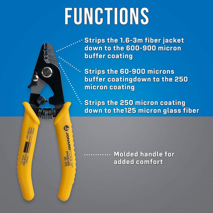 Jonard JIC-375 Three Hole Fiber Optic Stripper with TPR Handle 6 Length