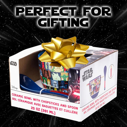 Silver Buffalo Star Wars Characters Ceramic Ramen Noodle Rice Bowl with Chopsticks and Spoon, Microwave Safe, 20 Ounces