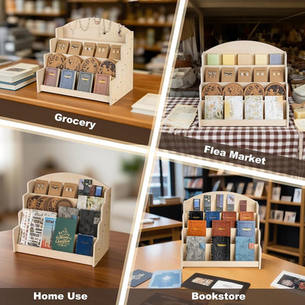 PUERSI Greeting Card Display Stand Holder - 4-Tier Wooden Organizer Rack