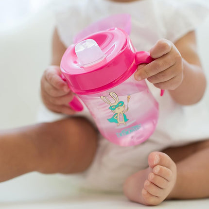 Dr. Brown's Milestones Soft Spout Sippy Cup with Handles, Pink Bunny Hero, BPA-Free, 9 oz/270 mL, 9m+