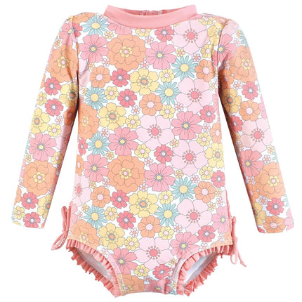 Hudson Baby Girls' Baby and Toddler Swimsuit, Peace Love Flowers, 6-7 Years