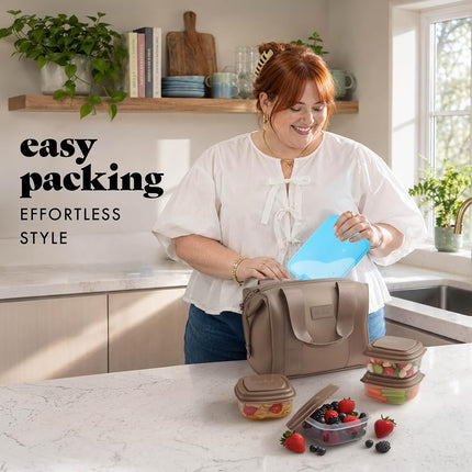 Bolsa de almuerzo de neopreno Fit & Fresh para mujer, bolsa de almuerzo aislada para mujer para el trabajo, lonchera grande resistente a desgarros y manchas para mujer con recipientes y hielo, bolsa de almuerzo Remi lavable a máquina, Taupe