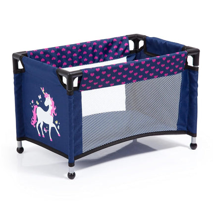 Bayer Design 18354AC Huge pram Jogger Sport, Dolls Stroller, Height Adjustable, Mega Set with Lots of Accessories, Travel Bed, Shoulder Bag and Much More,Blue, Pink, Unicorn,67x 36 x 74 cm