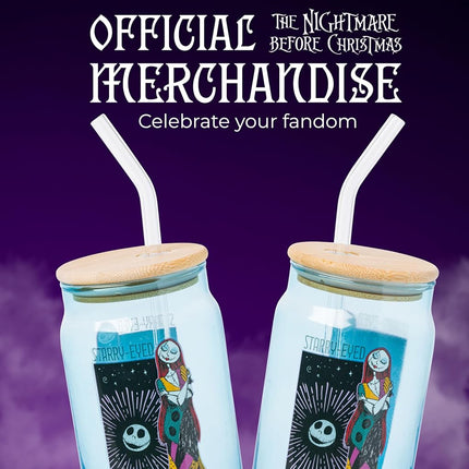 Silver Buffalo Nightmare Before Christmas Sally Starry Eyed 16oz Glass Tumbler with Bamboo Lid and Glass Straw