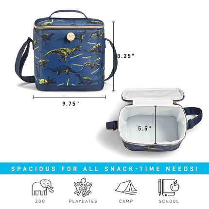 Fit & Fresh Insulated Lunch Box for Kids Boys & Girls, Lunch Bag for Kids with 2 Reusable Snack Bags, School Lunch Box, Cypress Dinosaur Navy