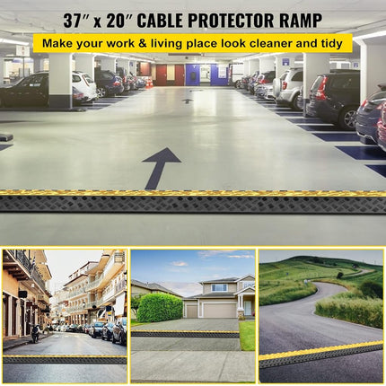 VEVOR 3-Channel Rubber Cable Protector Ramps Heavy Duty 44000Lbs Load Capacity Cable Wire Floor Cord Cover Ramp Speed Bump Driveway Hose Cable Ramp Protective Cover