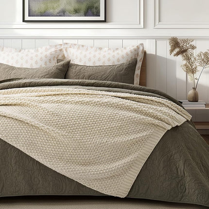 Manta de punto de chenilla gruesa EVERGRACE para sofá, mantas suaves y lujosas de punto musgo para cama, manta decorativa rústica y acogedora para sofá, todas las estaciones, beige, 152 x 203 cm