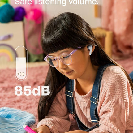 Belkin SoundForm Nano 2 Bluetooth Earbuds for Kids with Built-in Microphone, 28H Battery Life, Safe 85dB Volume, IPX5 Water Resistance - Kids Bluetooth Earbuds for iPhone,iPad,Galaxy,& More -White
